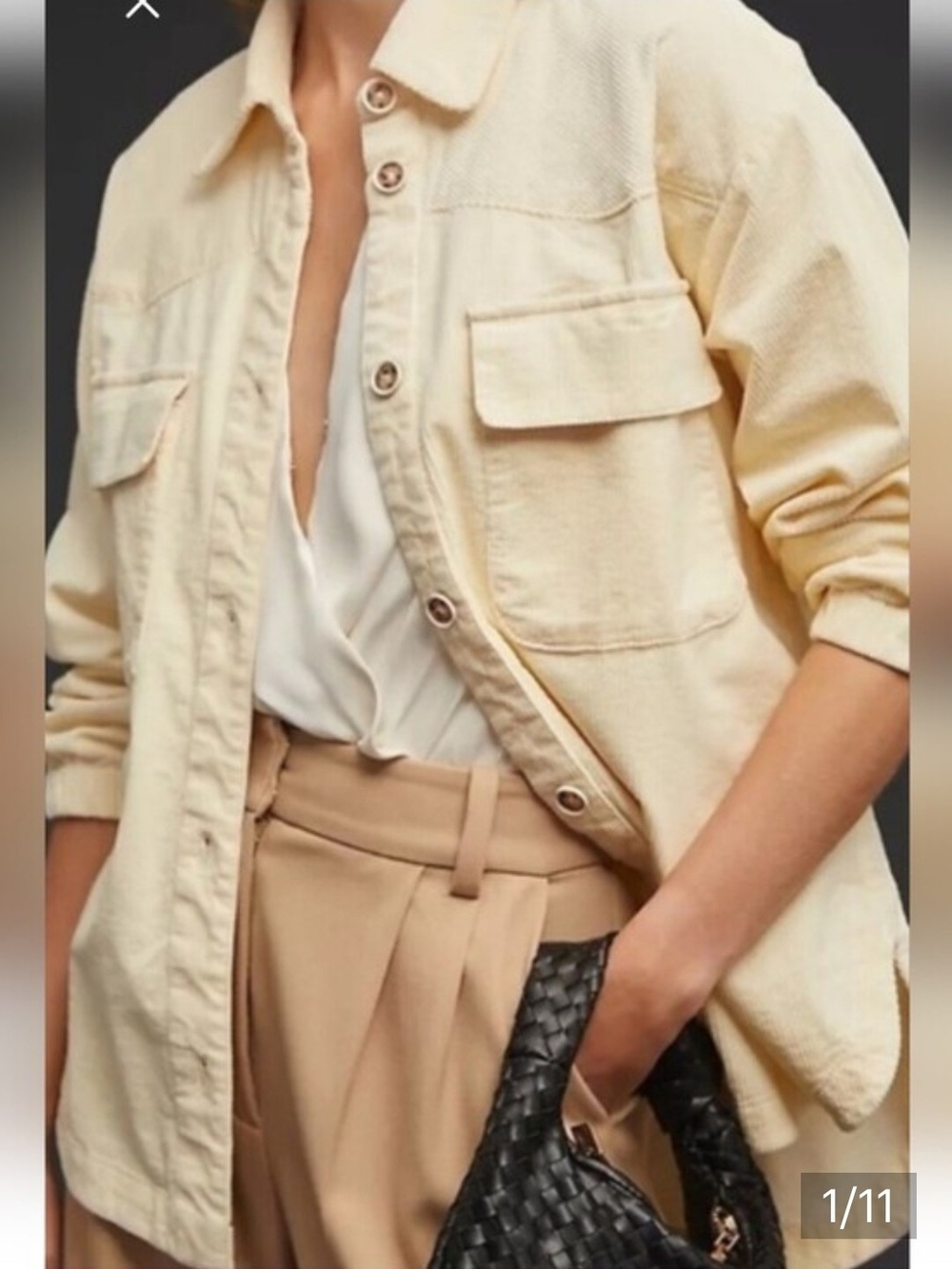 Maeve Anthropologie Cream Corduroy Shacket Utility Shirt Jacket Small